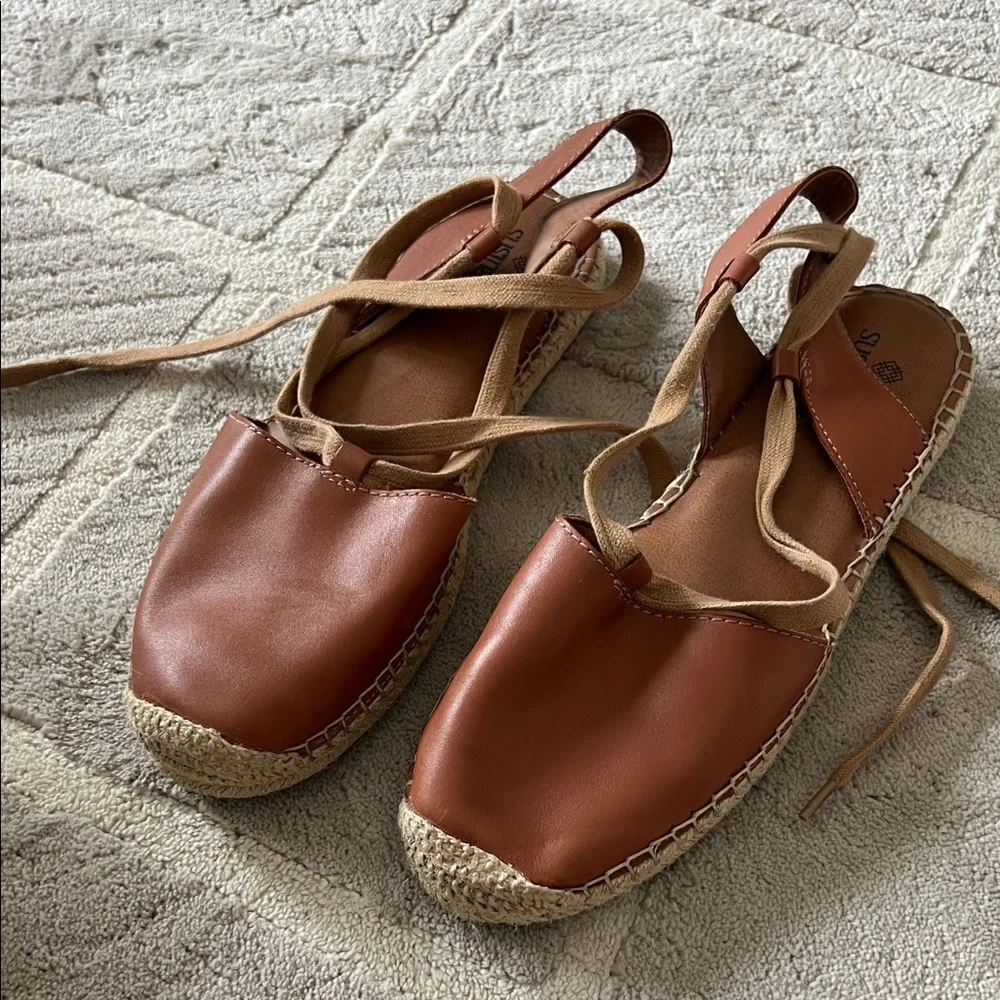 Susina Brown Leather Espadrille Lace-Up Sandals - Picture 1 of 5
